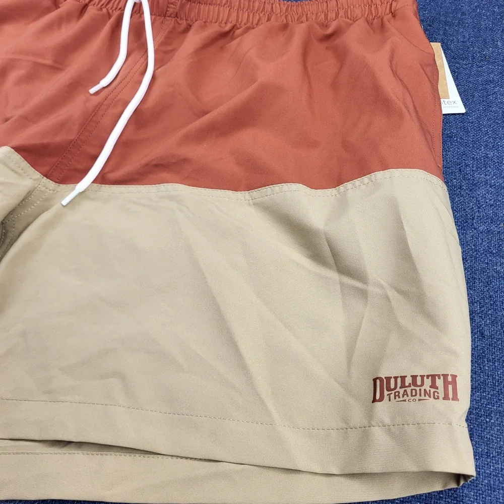 Duluth Trading Co Mens 2XL Swim Trunks Rust Tan Colorblock Nanotex 7